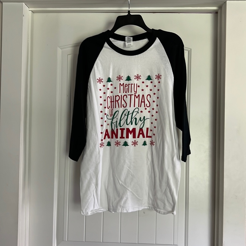 Merry Christmas Ya Filthy Animal Baseball Tee - Large